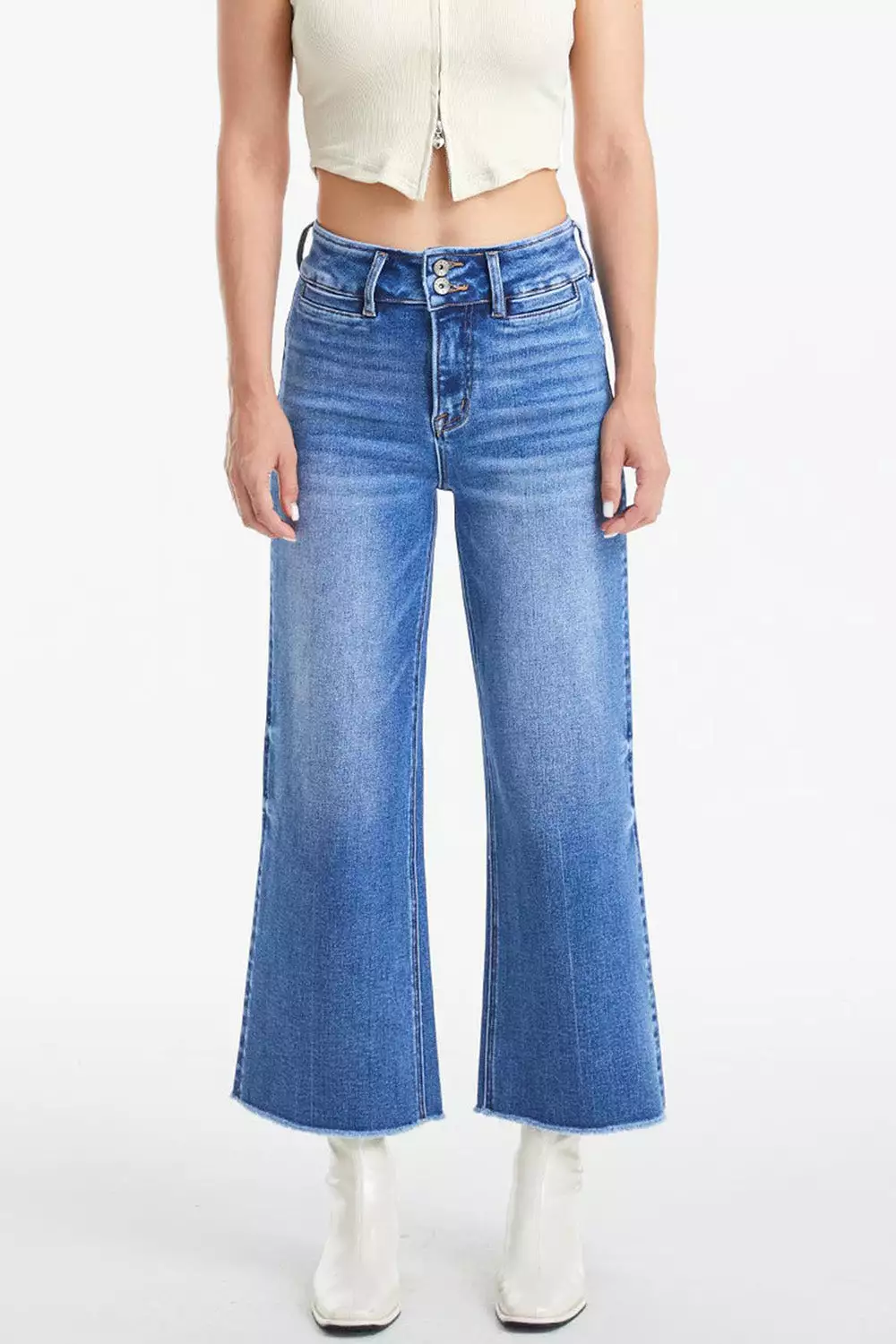 Full Size Raw Hem High Waist Wide Leg Jeans