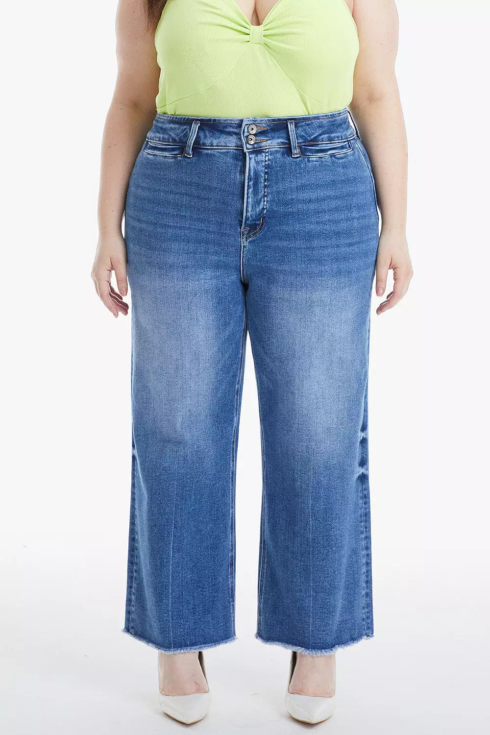 Full Size Raw Hem High Waist Wide Leg Jeans