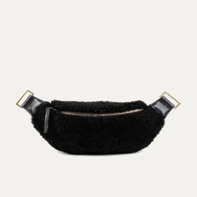 Genuine Shearling Fanny Pack + Crossbody Bag | Black + Gold Hardware