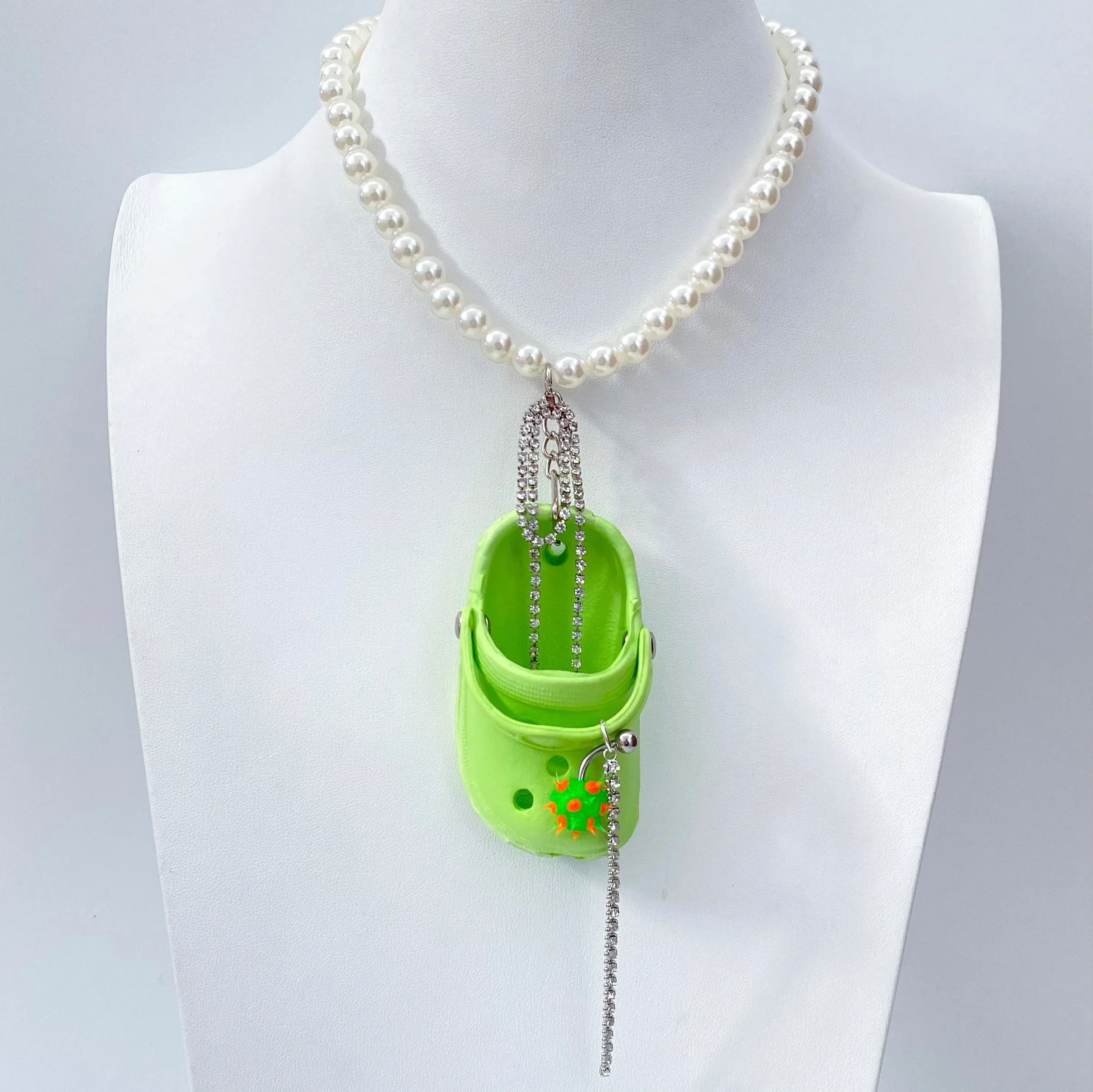 Green Bedazzled Mini Croc Necklace