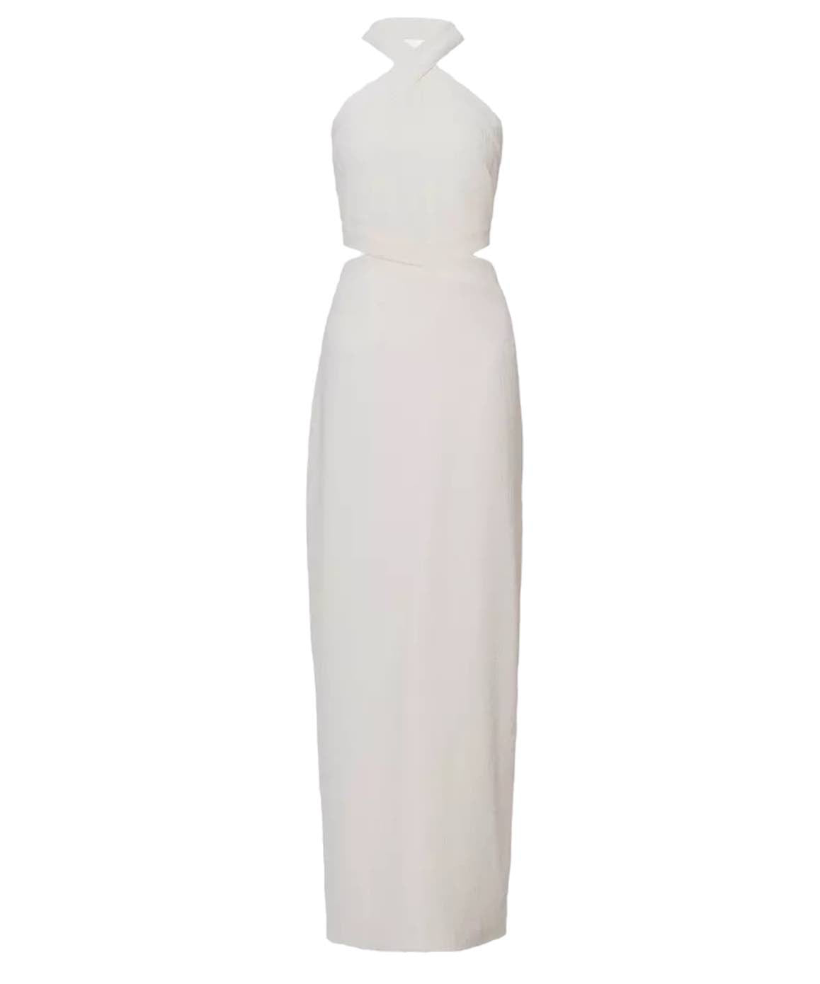 Halter Neck Cutout Long Dress In White