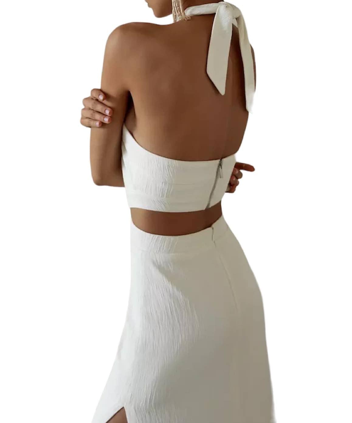 Halter Neck Cutout Long Dress In White