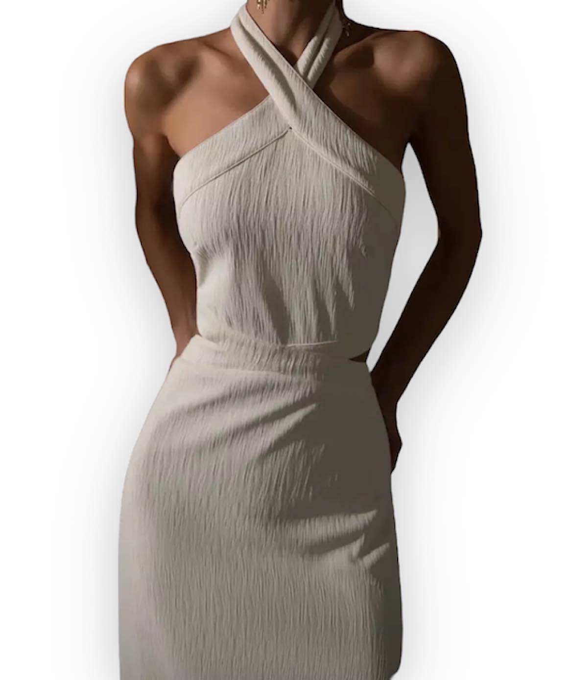 Halter Neck Cutout Long Dress In White