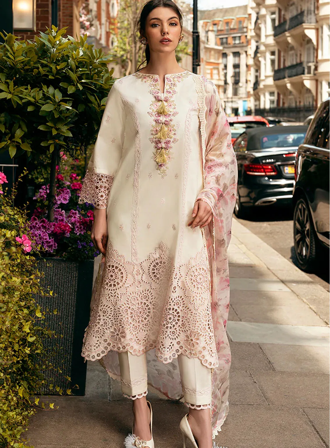 Hemline Odyssey By Mushq Embroidered Lawn 3 Piece Unstitched Suit MQ24H MOCHA MUSE