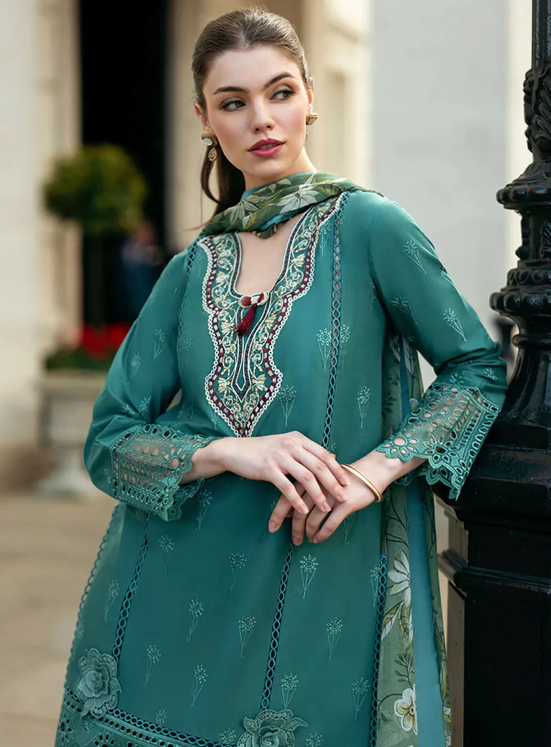 Hemline Odyssey By Mushq Embroidered Lawn 3 Piece Unstitched Suit MQ24H WHISPERING WAVES