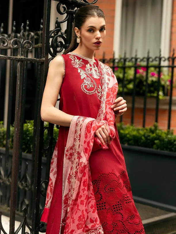 Hemline Odyssey by Mushq Embroidered Lawn Unstitched 3Pc Suit - Crimson Chic