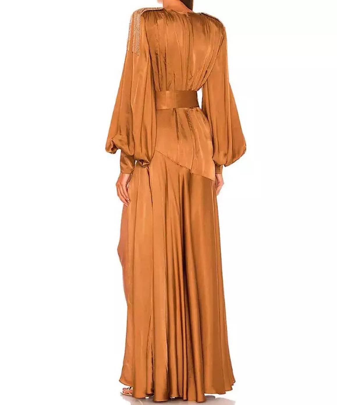 High Slit Lantern Sleeve Long Dress