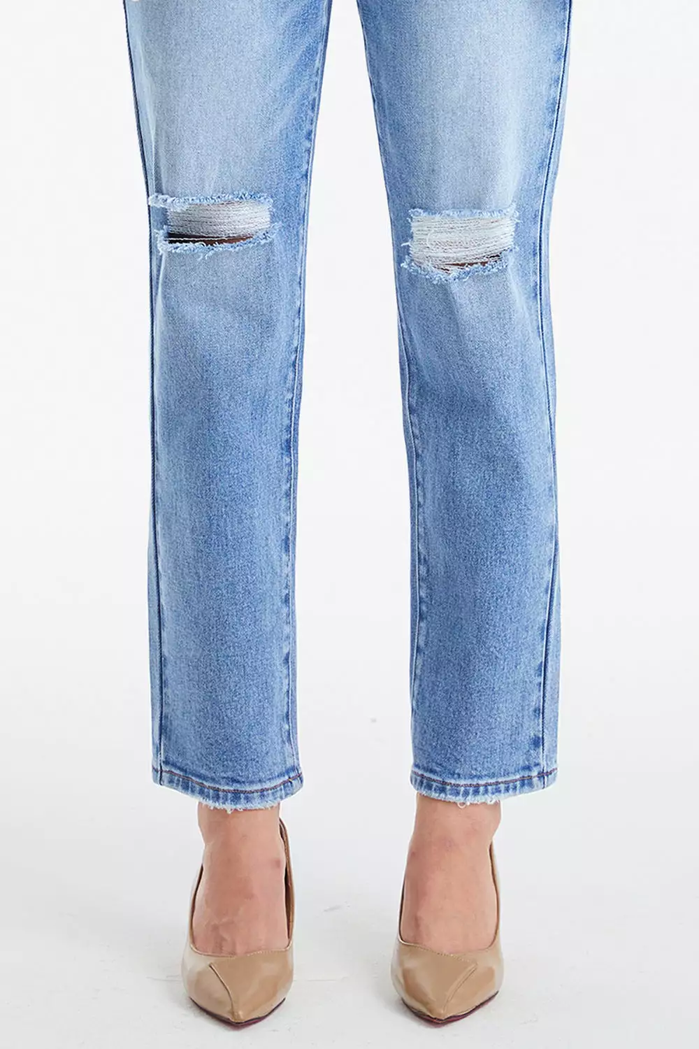 High Waist Distressed Cat's Whiskers Washed Straight Jeans