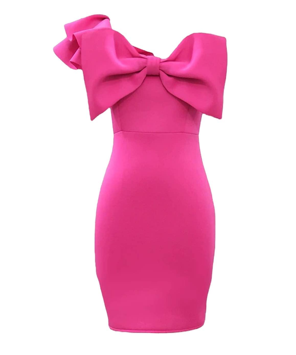 Hot Pink Bow Short Dress