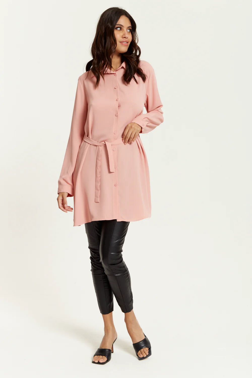 Hoxton Gal Oversized Shirt Tunic With Long Sleeves In Pink