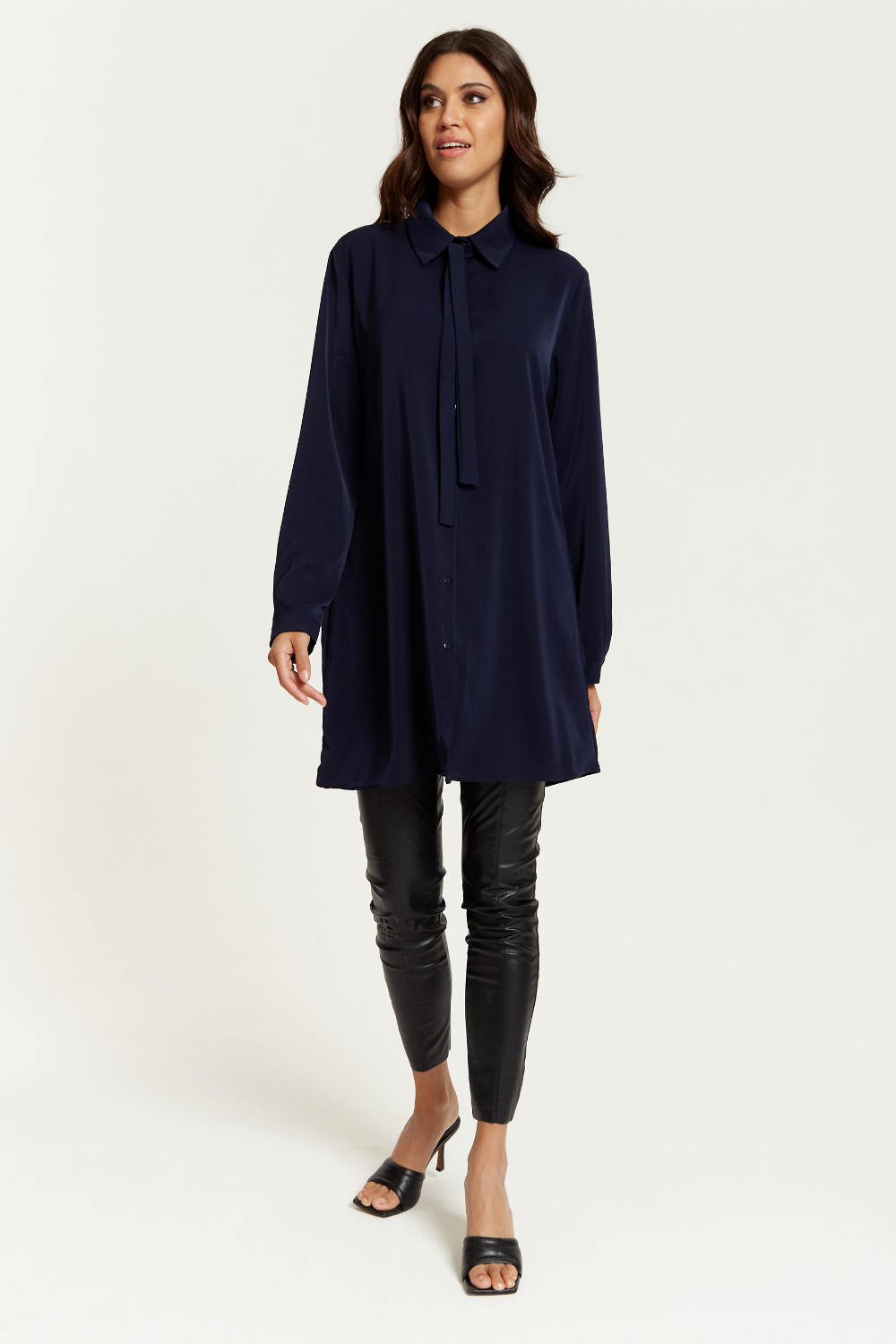 Hoxton Gal Oversized Tie Detailed Shirt Tunic