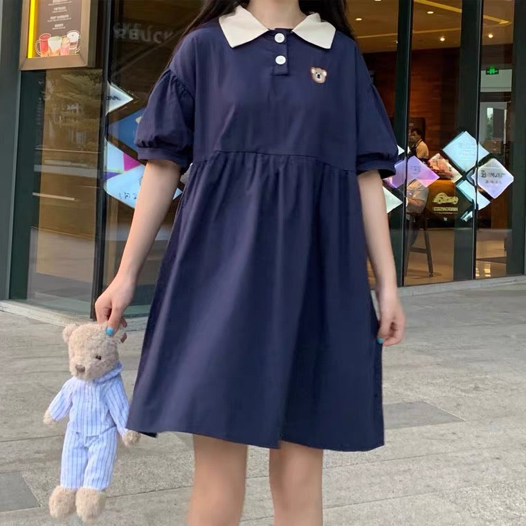 JAPANESE PREPPY STYLE CUTE BEAR POLO DRESS BY60018