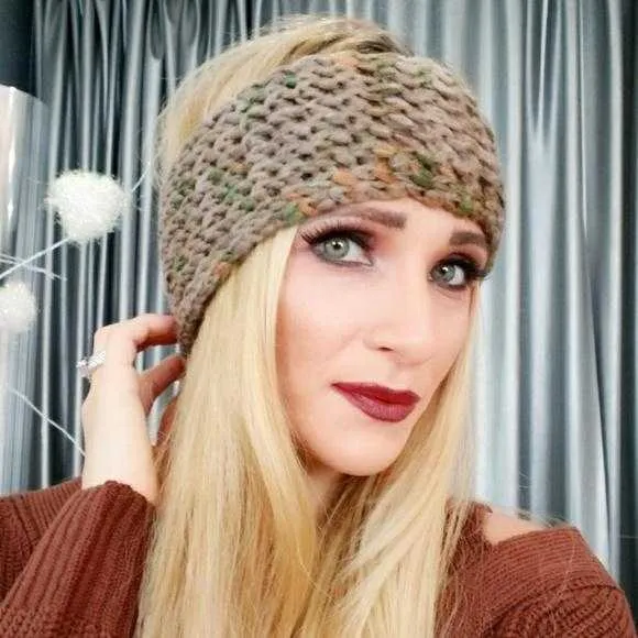 Knitted Headband Tan Multi Color