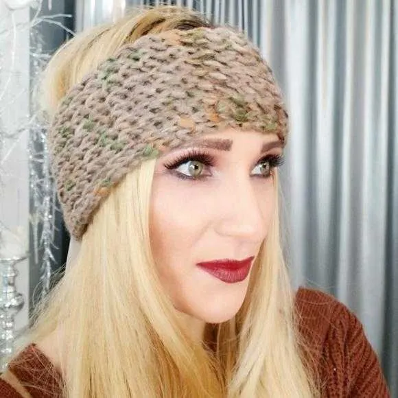 Knitted Headband Tan Multi Color