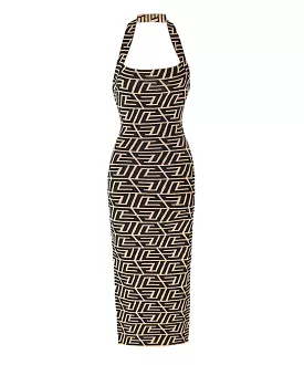 Knitted Pattern Midi Halter Dress