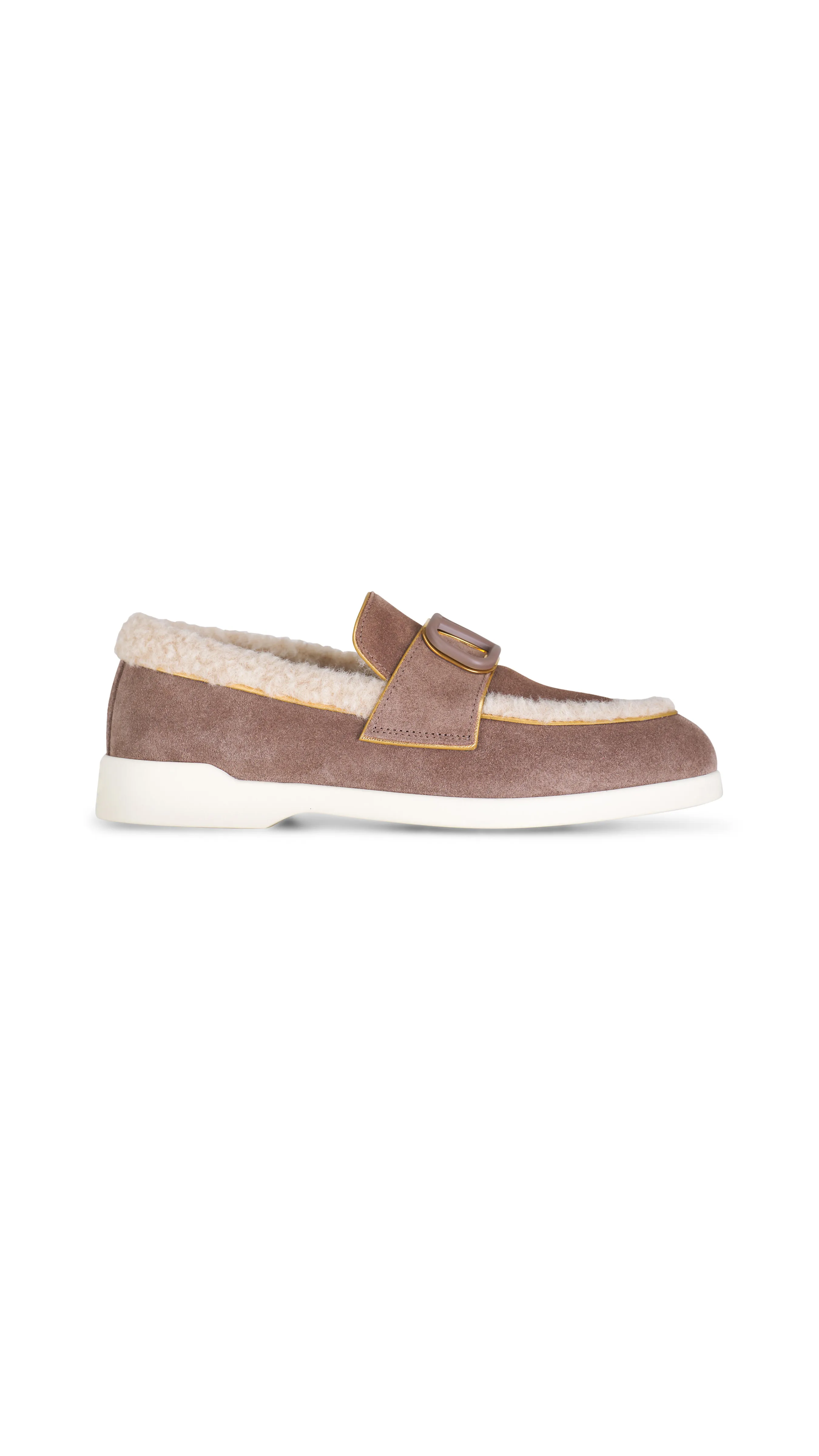 Leisure Flow Split Suede Loafers with Shearling Lining - Clay/Antique Brass