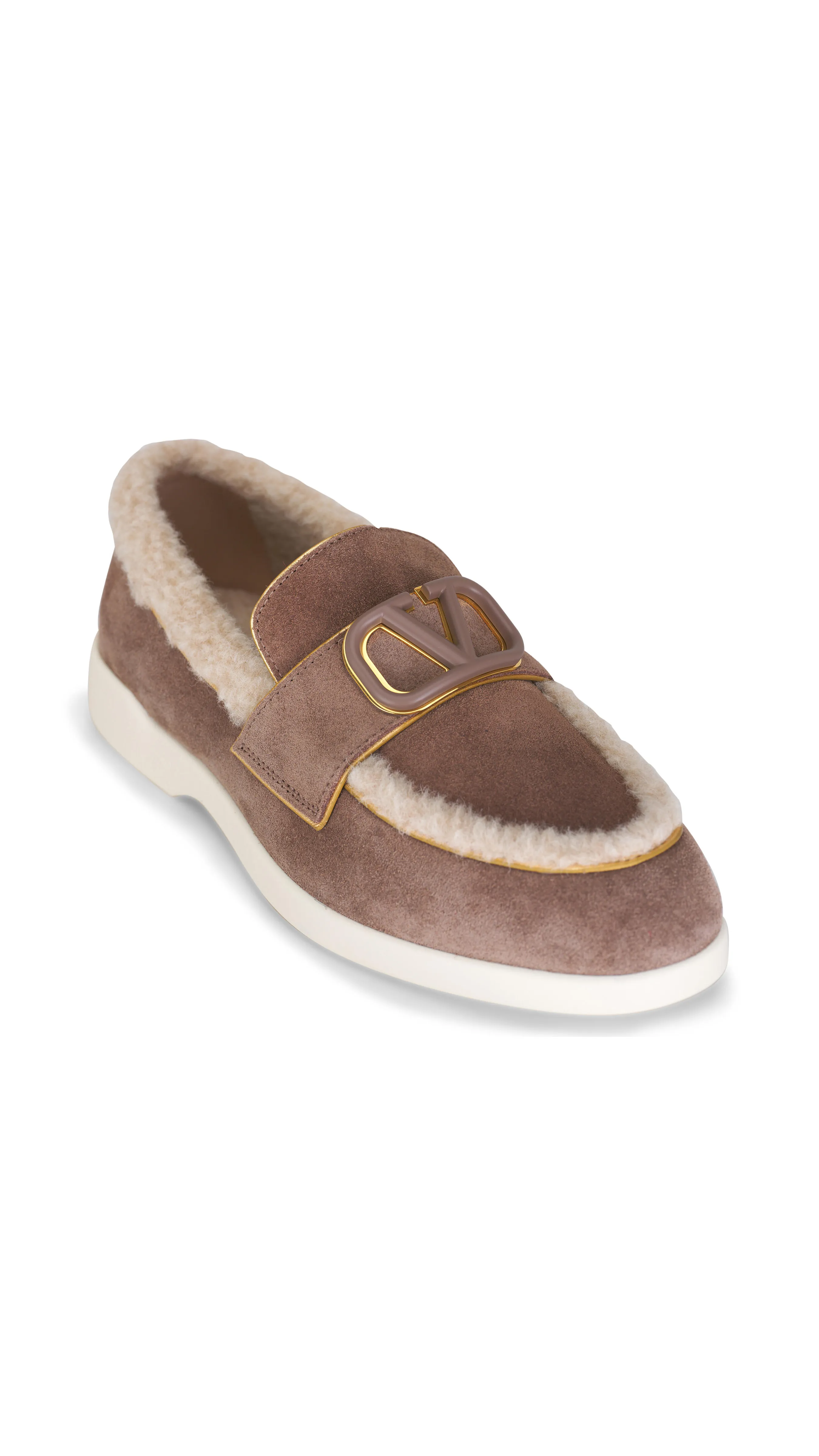 Leisure Flow Split Suede Loafers with Shearling Lining - Clay/Antique Brass