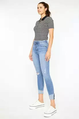 Light Blue Distressed Cat's Whiskers Button Fly Jeans