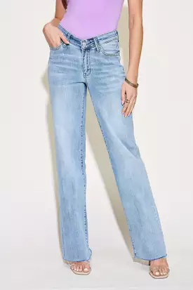 Light Blue Full Size V Front Waistband Straight Jeans