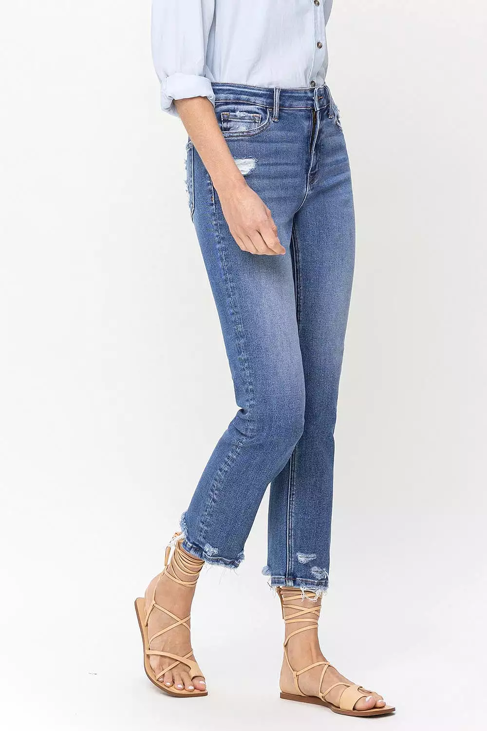 Lovervet High Rise Raw Hem Straight Jeans