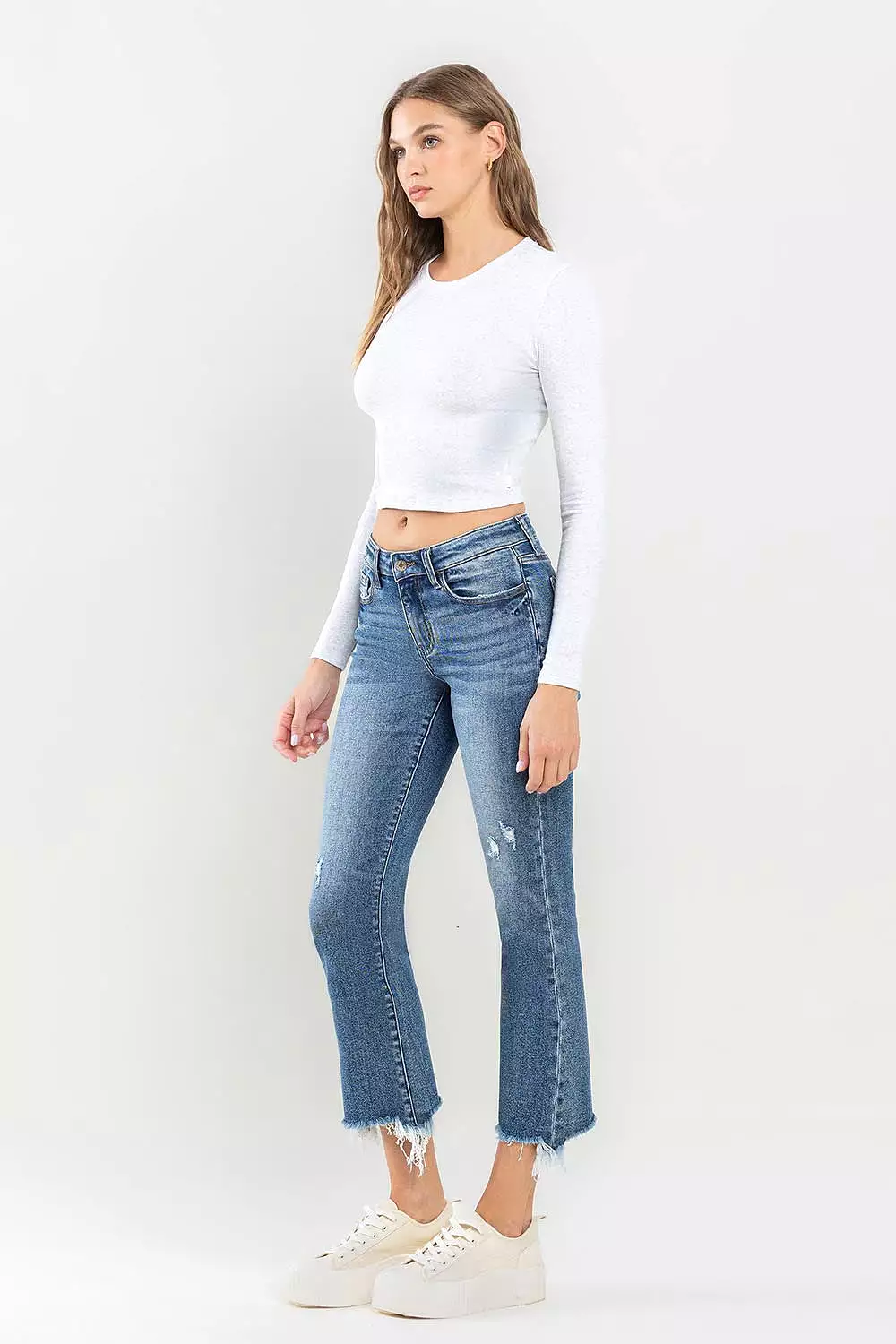 Lovervet Mid Rise Frayed Hem Jeans