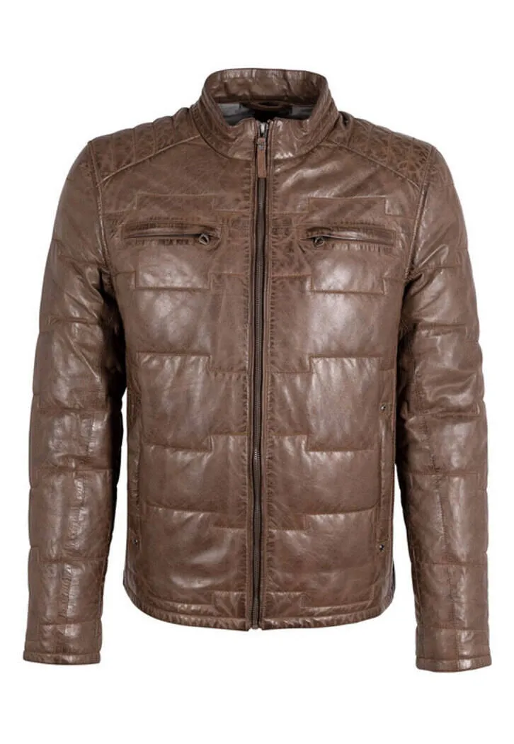 Men's taupe leather jacket aplin down jacket style