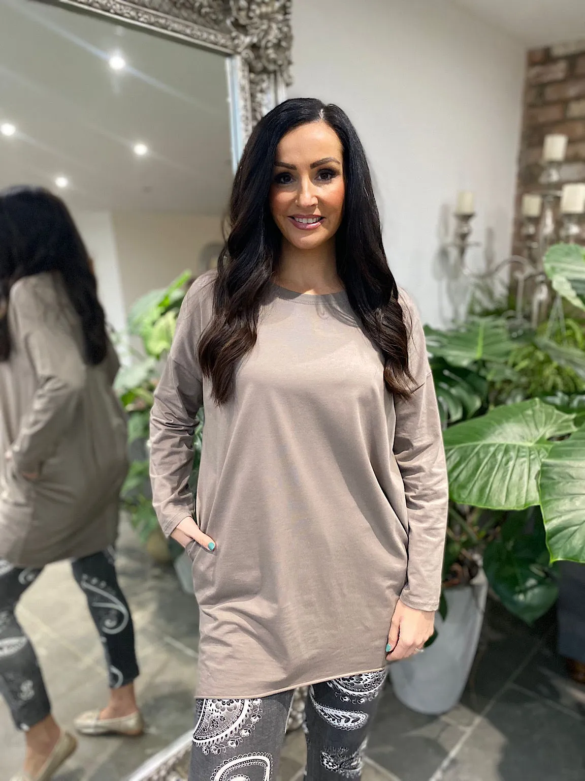 Mocha Two Pocket Longline Top Jenna