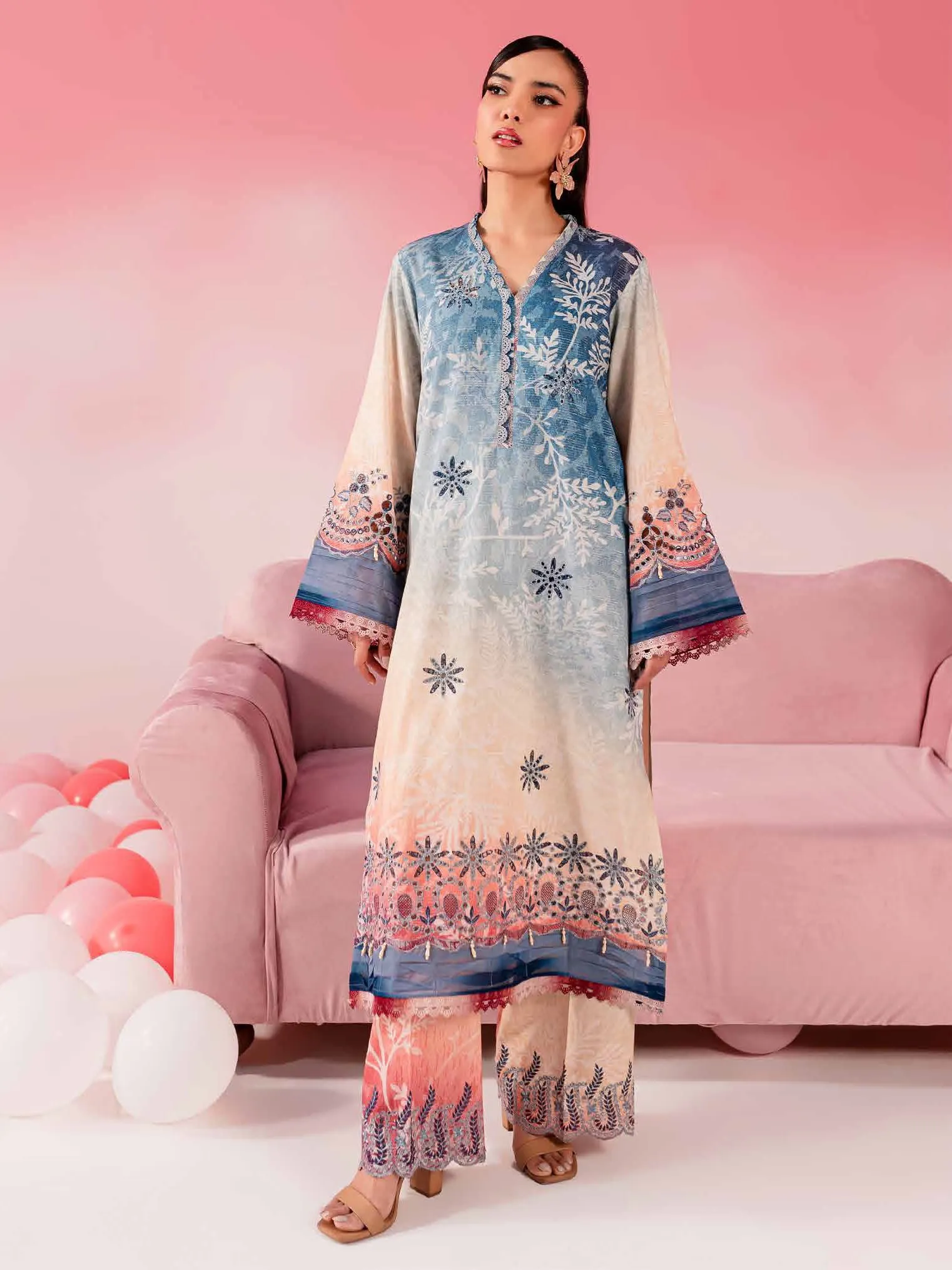 Nureh Ballerina Embroidered Chikankari Lawn Unstitched 2Pc Suit NU2-146