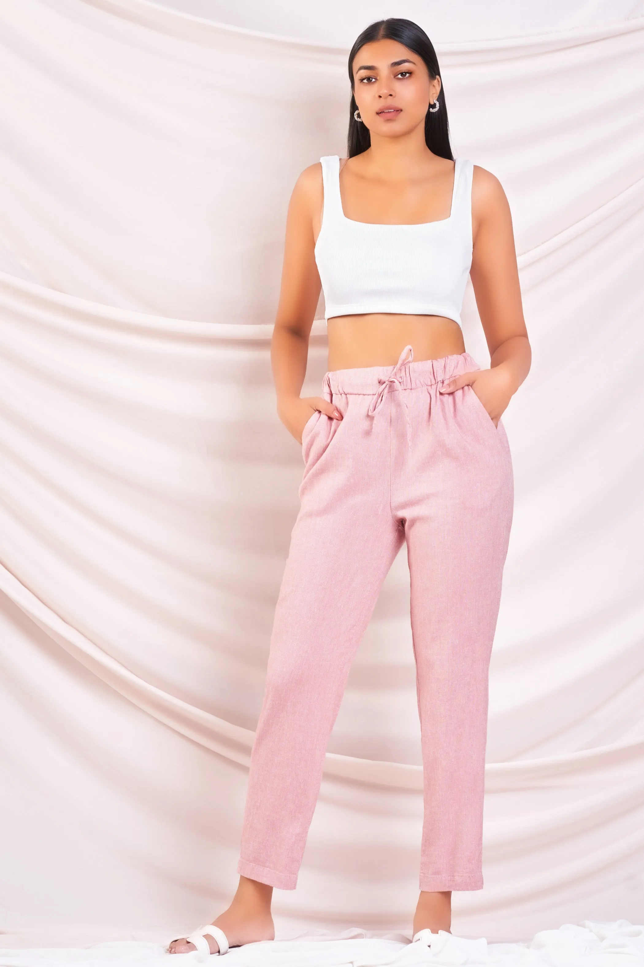 Pink Drawstring Linen Pant