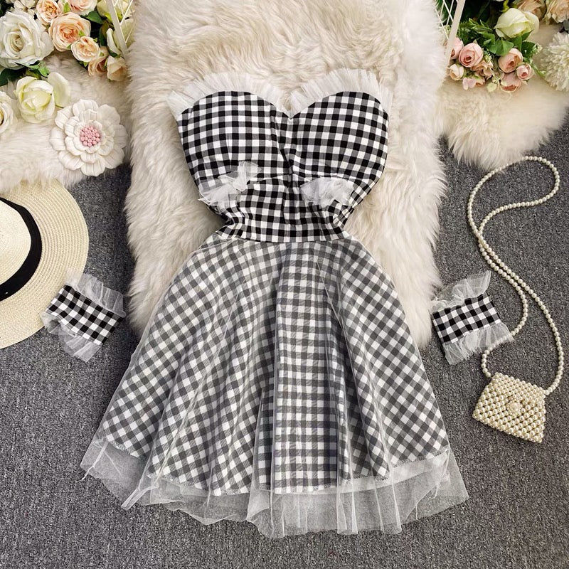 Pink plaid dress BY55004