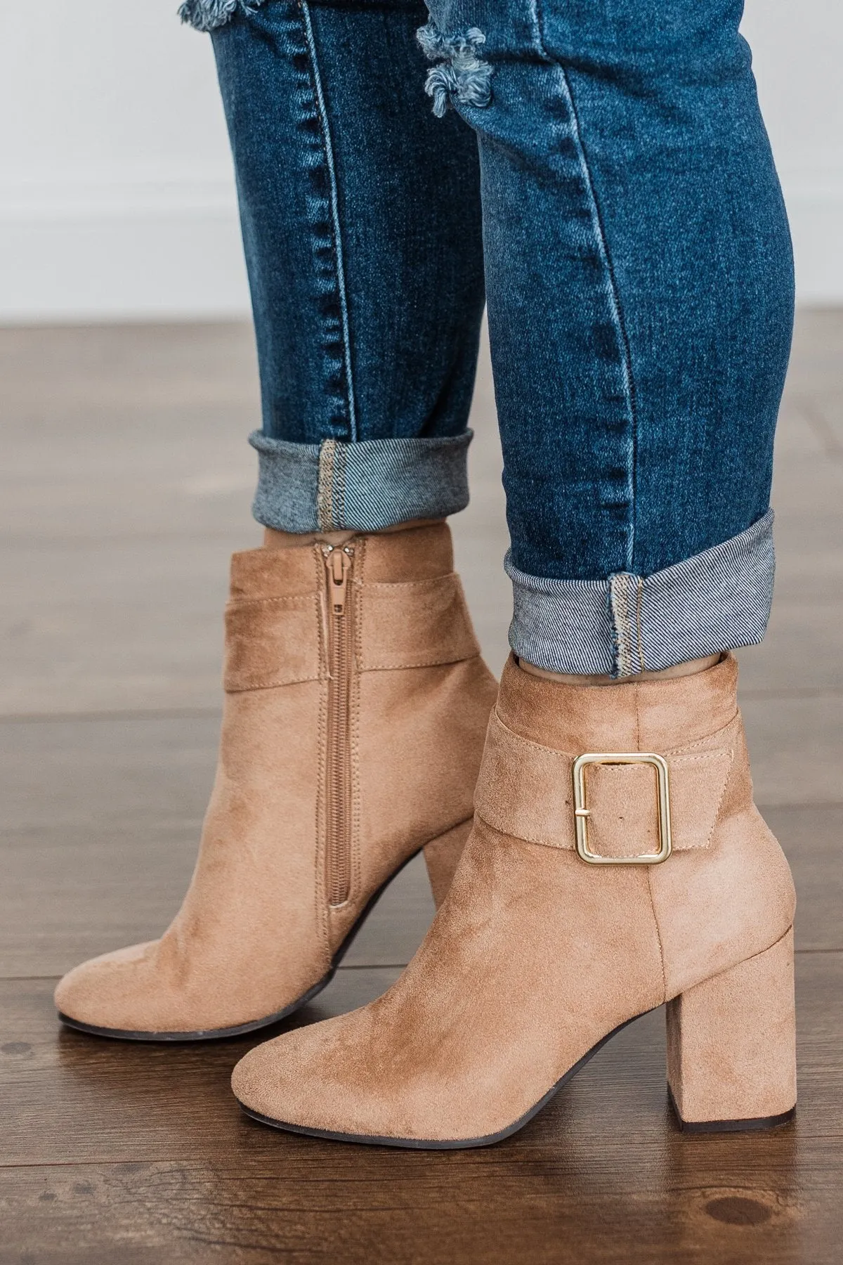 Qupid Malone Heels- Warm Taupe Suede