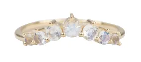 Rainbow Moonstone 14K Gold Wedding Band Curve Crown Tiara Ring Stacking Rings Stackable AD1942M