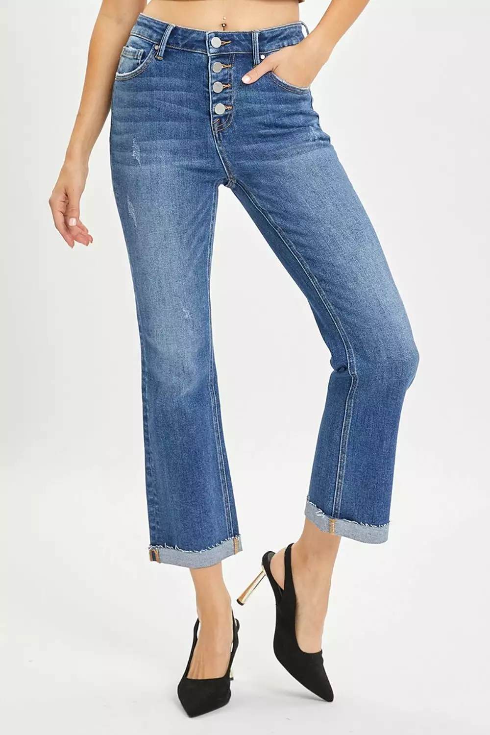 RISEN Full Size Button Fly Cropped Bootcut Jeans