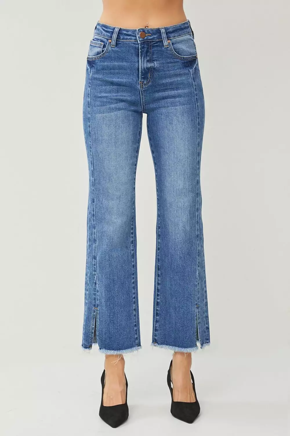 RISEN High Waist Raw Hem Slit Straight Jeans