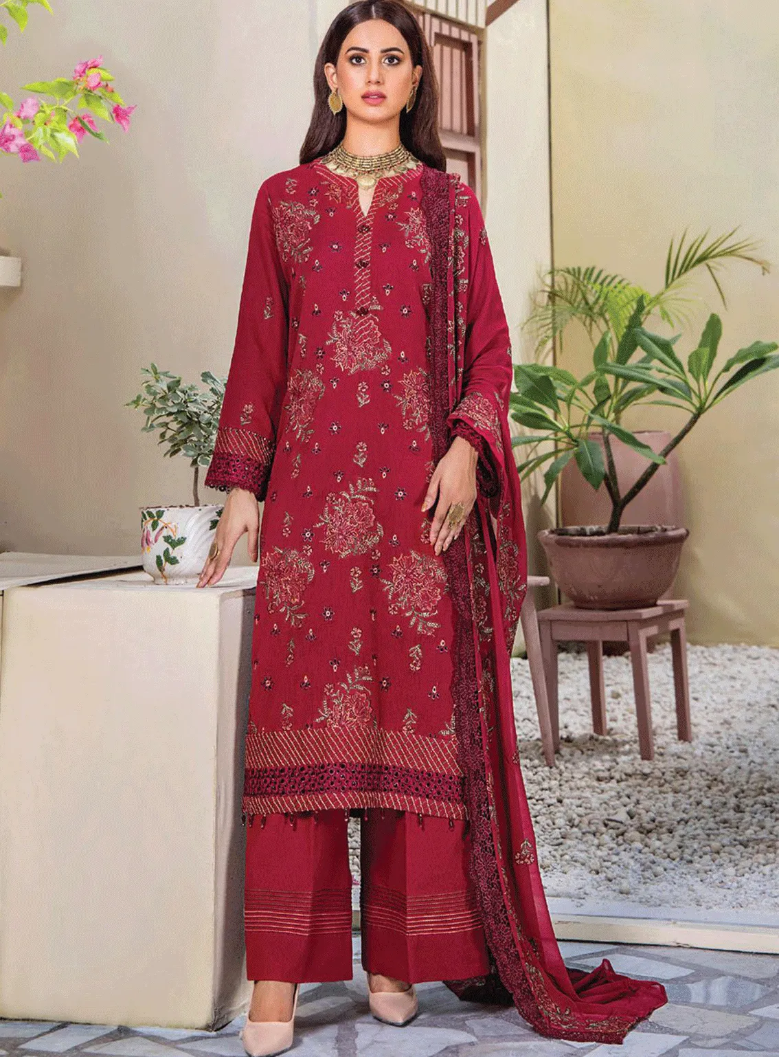 Rumli By Humdum Embroidered Karandi Unstitched 3 Piece Suit - HD23RK 03