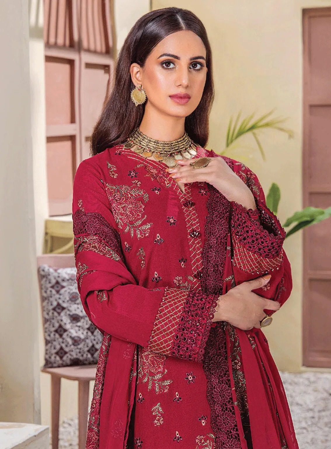 Rumli By Humdum Embroidered Karandi Unstitched 3 Piece Suit - HD23RK 03