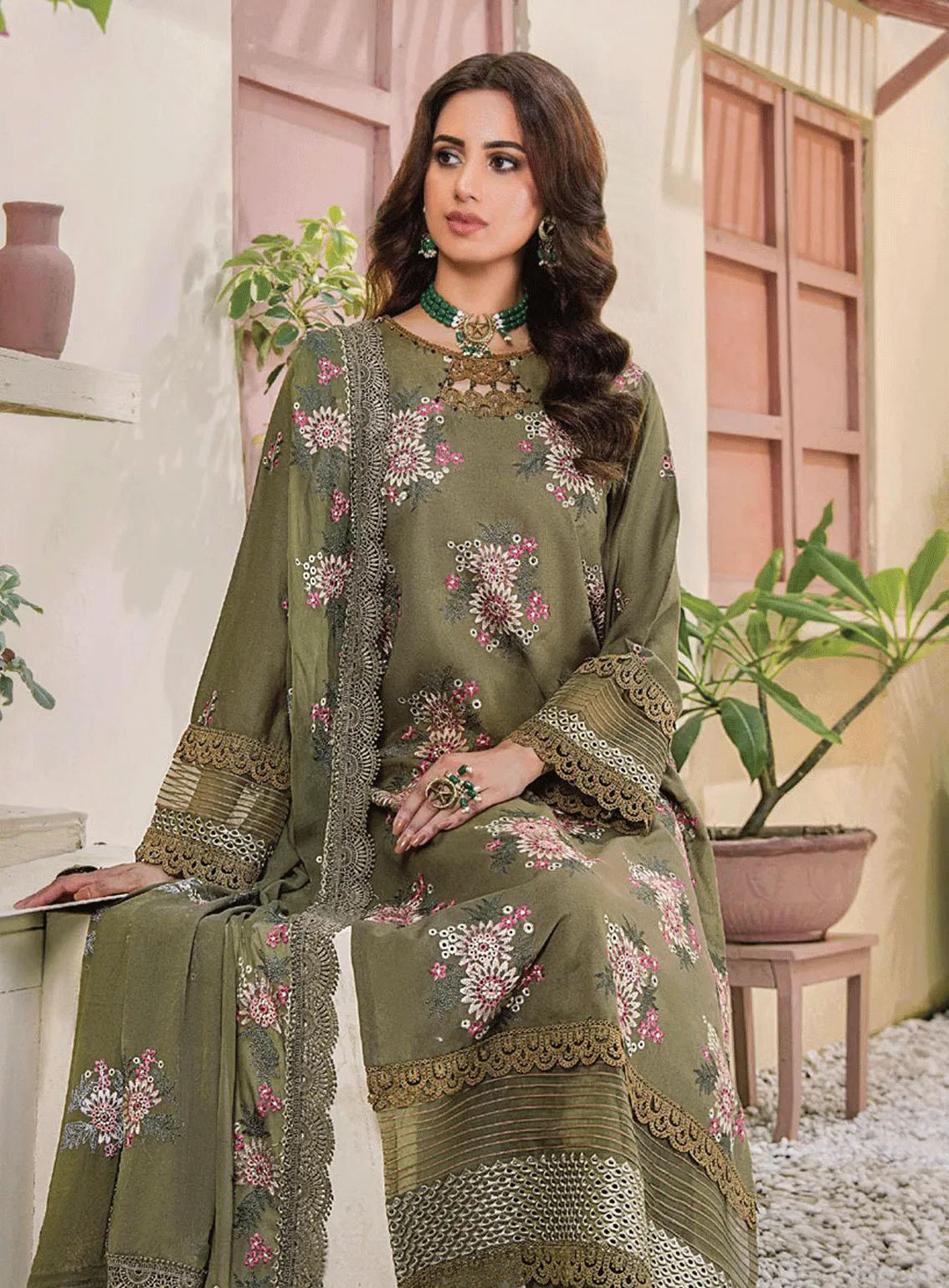 Rumli By Humdum Embroidered Karandi Unstitched 3 Piece Suit - HD23RK 05