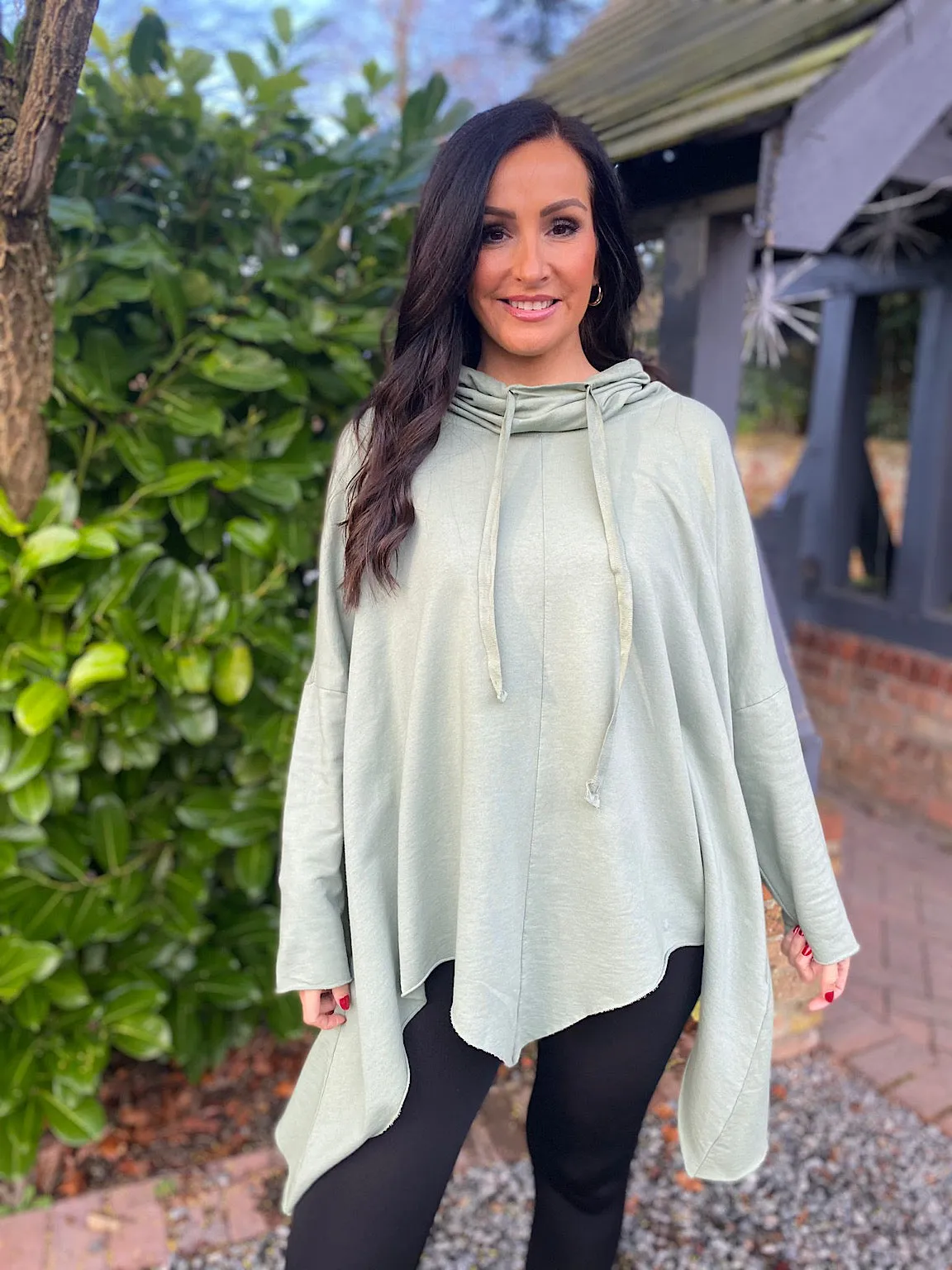 Sage Drawstring Cowl Neck Sweatshirt Louise