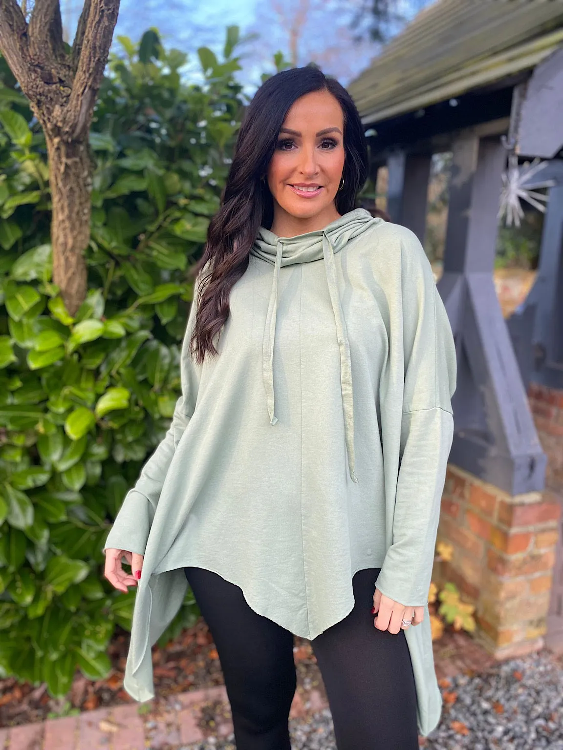 Sage Drawstring Cowl Neck Sweatshirt Louise