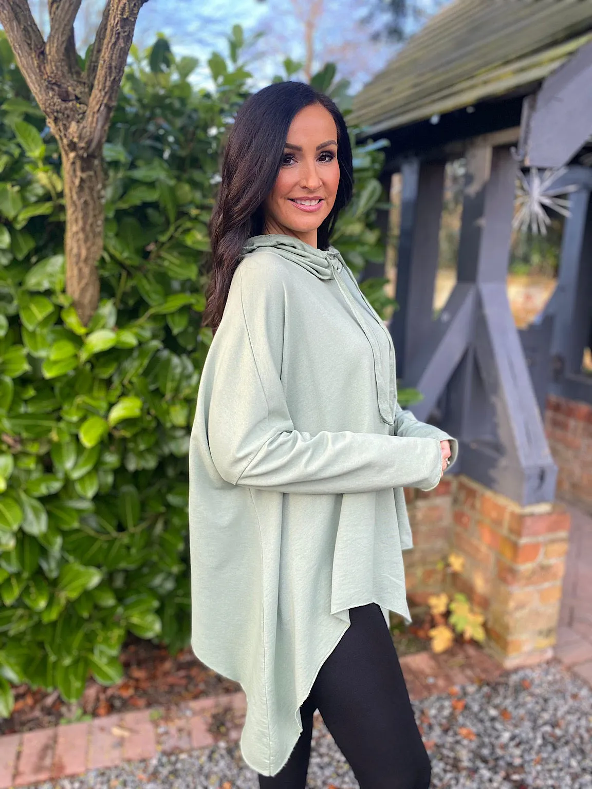 Sage Drawstring Cowl Neck Sweatshirt Louise