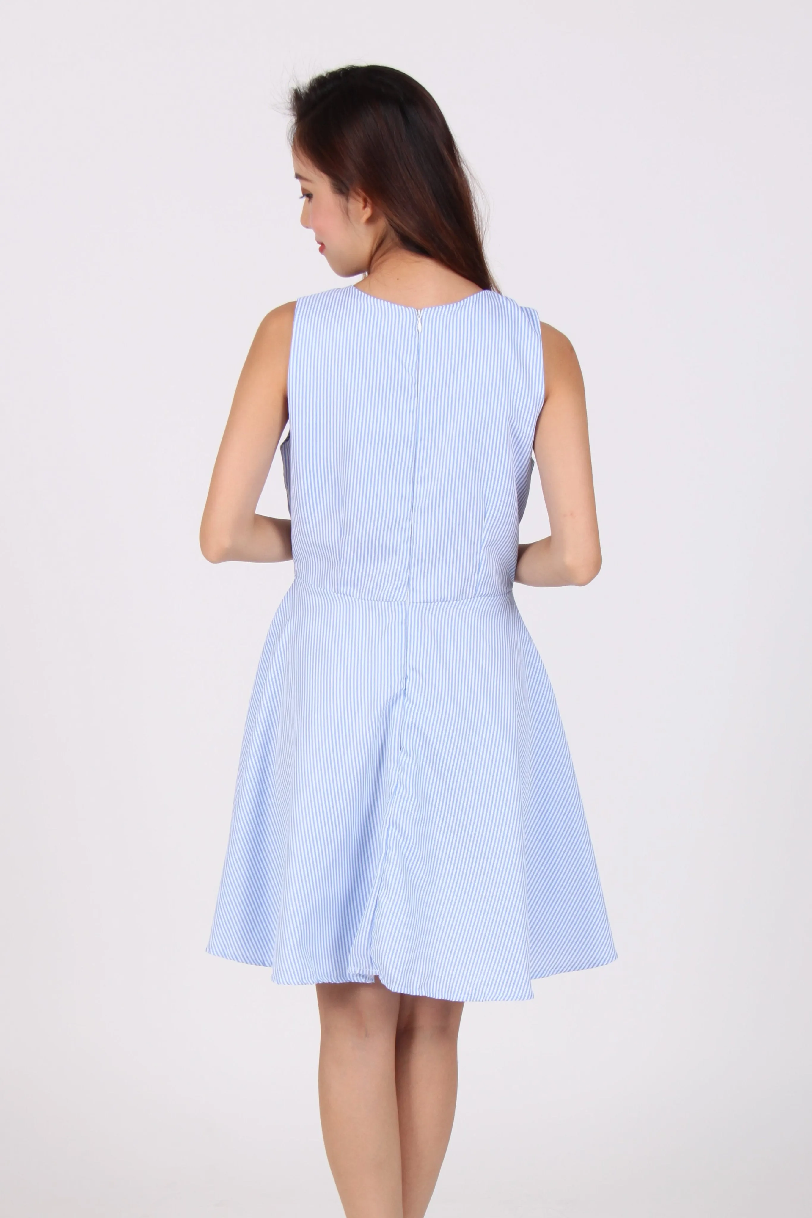 Sleeveless Stripes Skater Dress in Light Blue