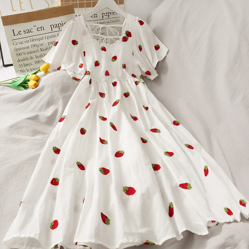 SWEET ''PINEAPPLE & STRAWBERRY & CHERRY'' EMBROIDERY DRESS BY61205