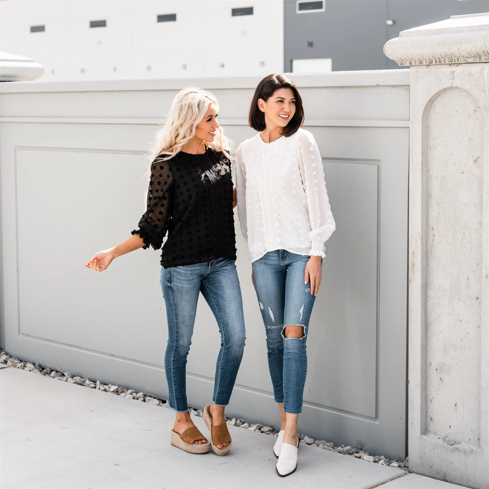 Textured Lace Tops: Black