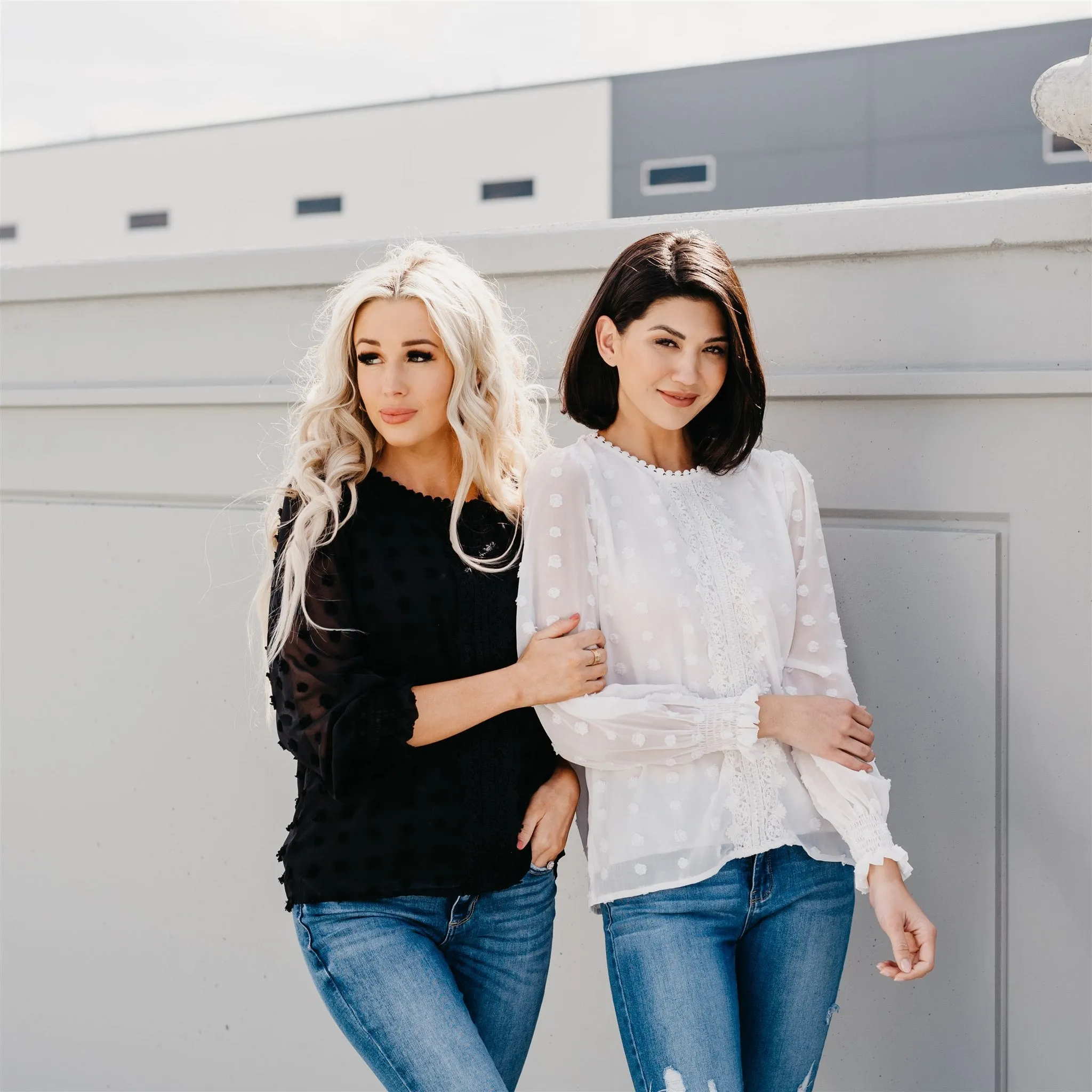 Textured Lace Tops: Black