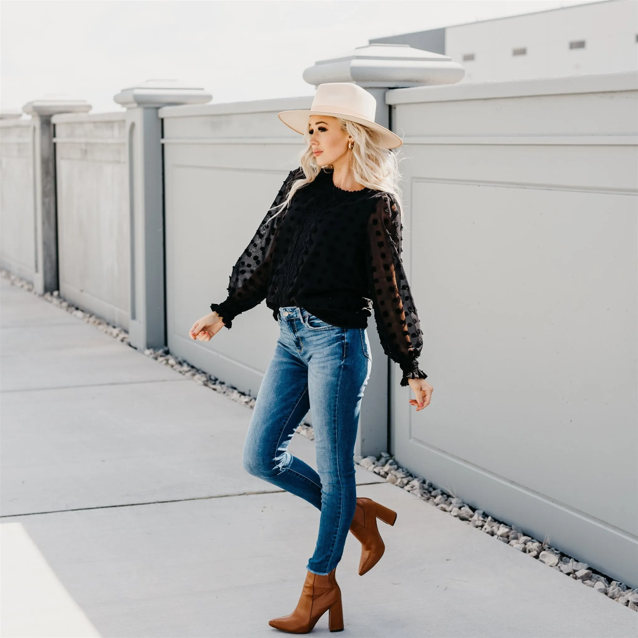 Textured Lace Tops: Black