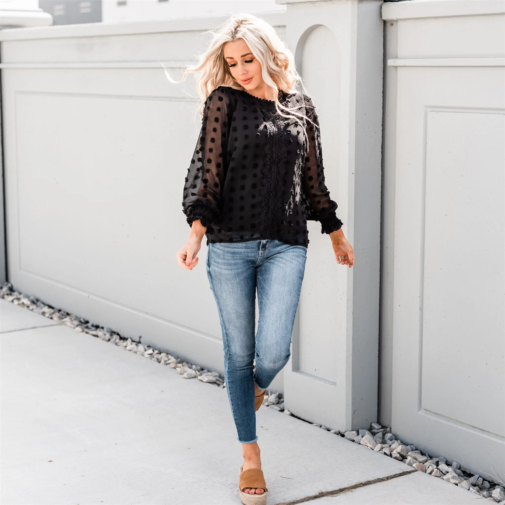 Textured Lace Tops: Black