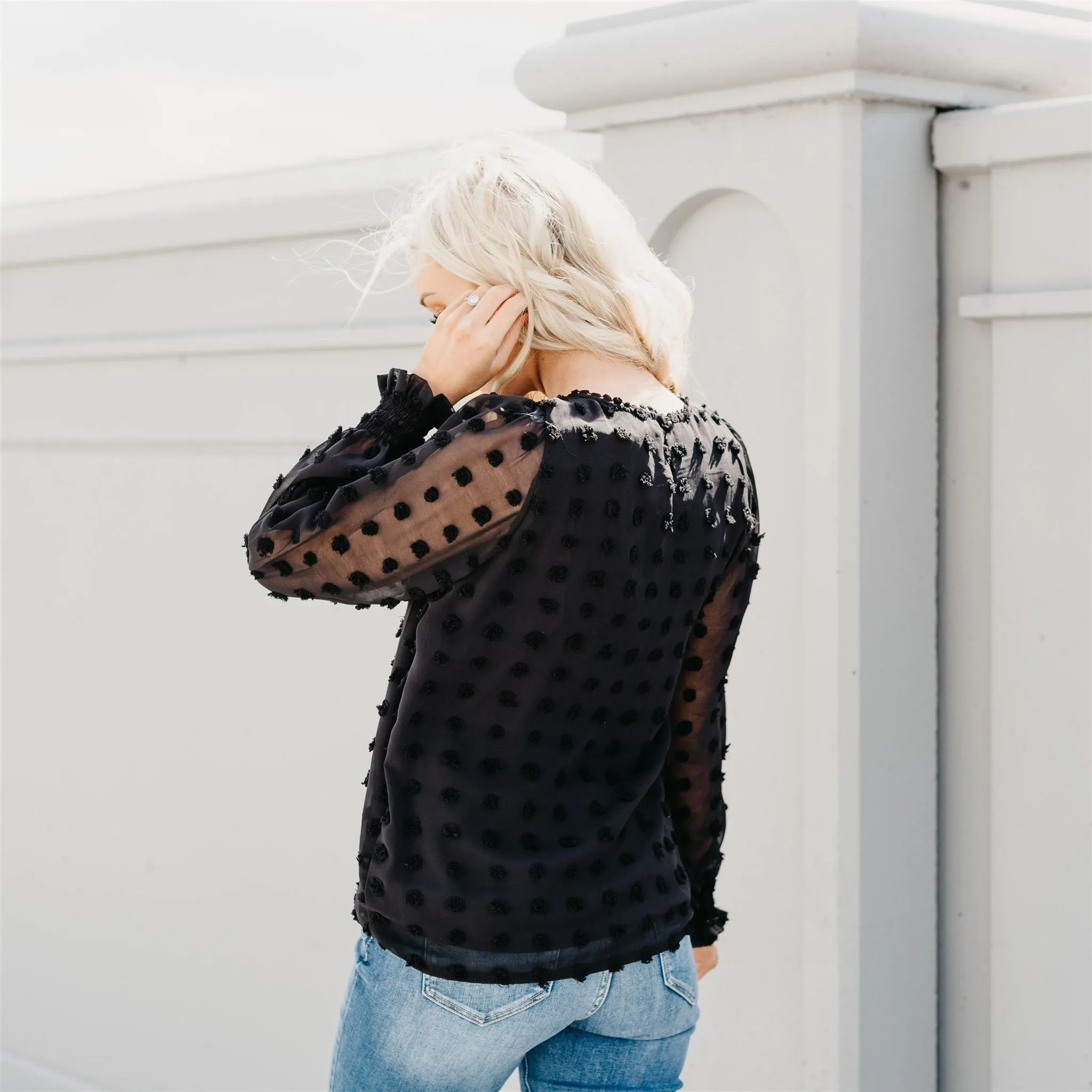 Textured Lace Tops: Black