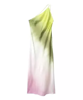 Tie Dye Asymmetrical Strapped Satin Dress