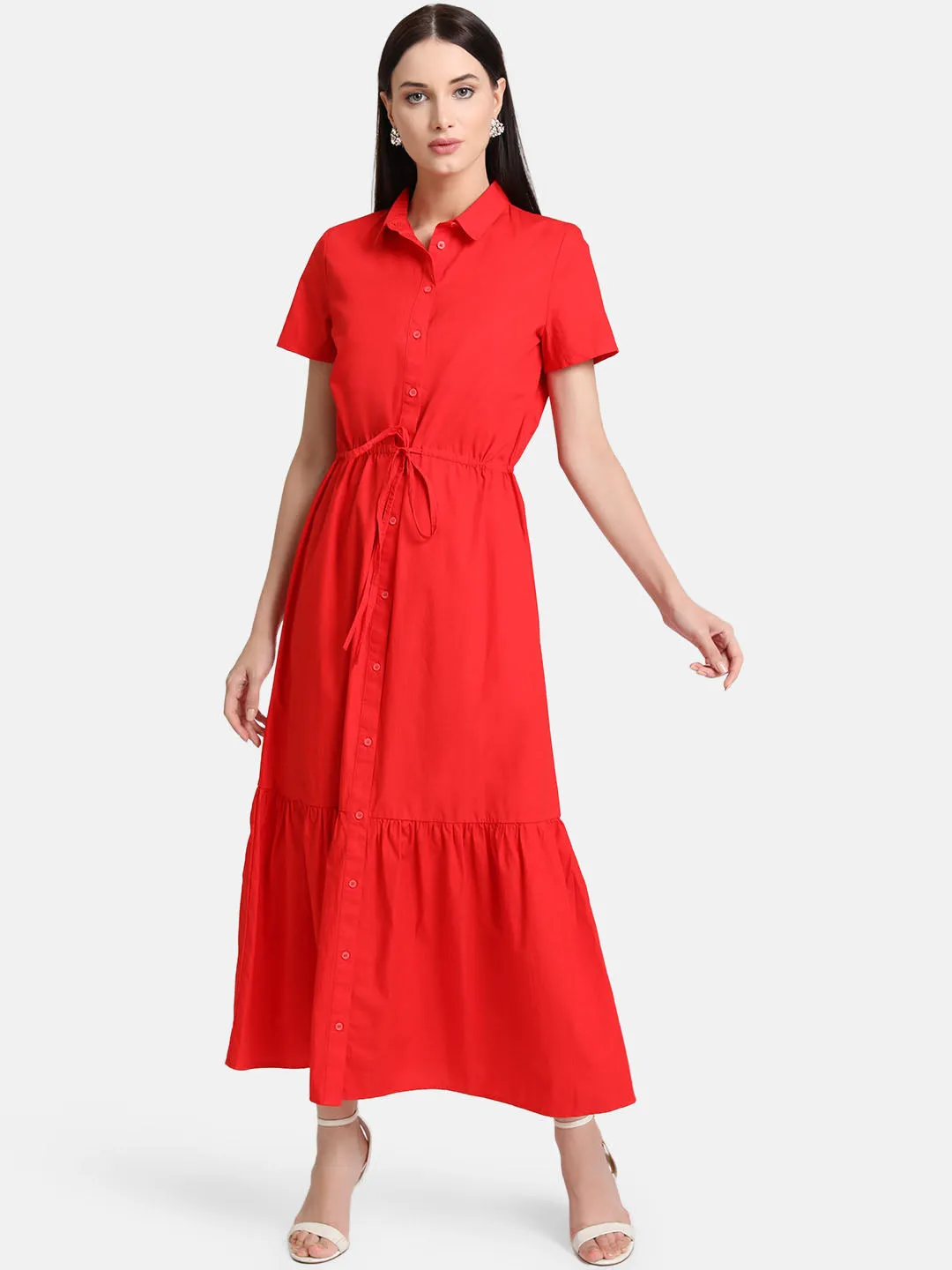 Tiered Shirt Dress With Drawstring