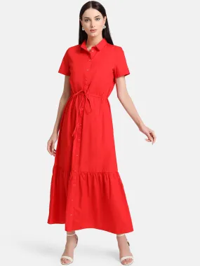 Tiered Shirt Dress With Drawstring